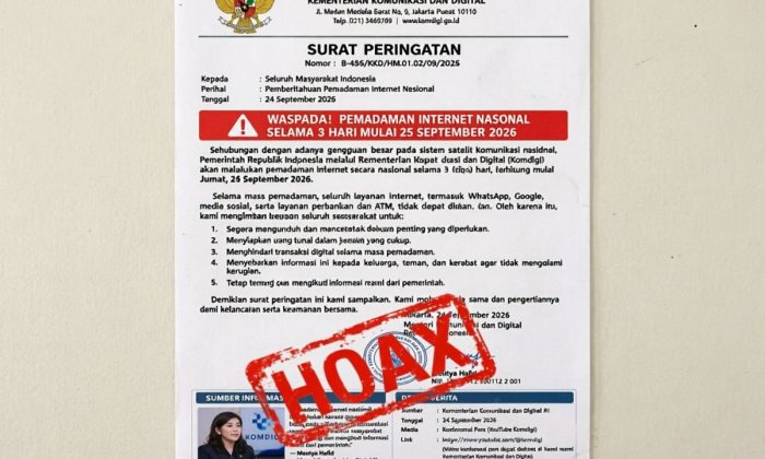 Kemkomdigi tegaskan rencana pemadaman internet 25-27 September hoaks